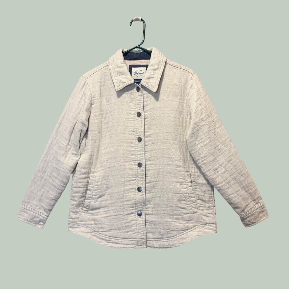 Jachs Girlfriend Quilted Utility Shirt Jacket Women Large Cream Cabincore Warm